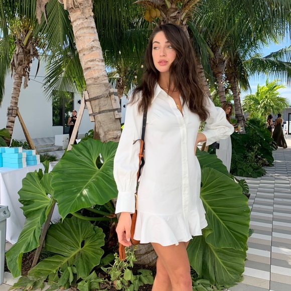white frill hem shirt dress